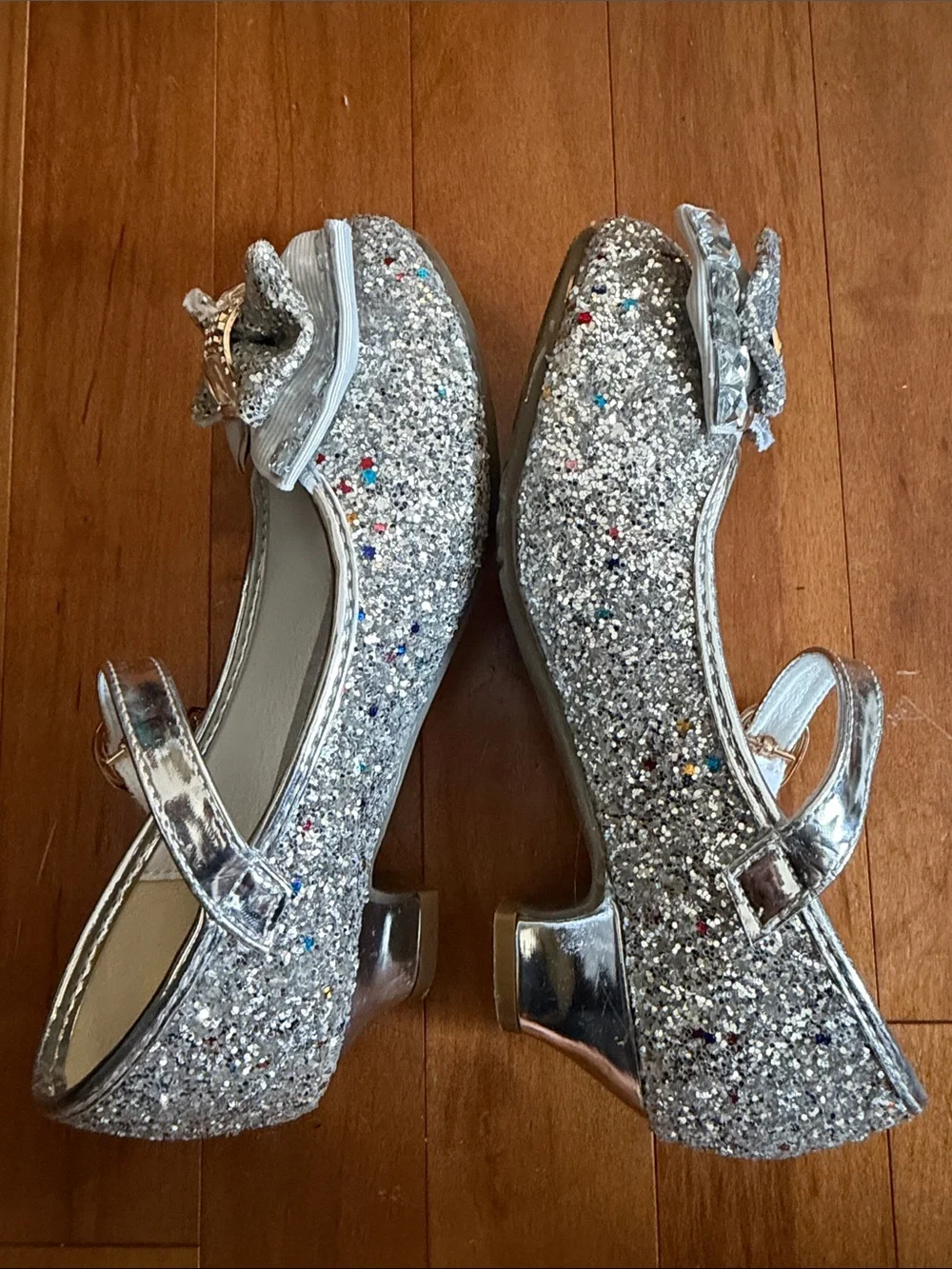 Girls' Silver Glitter Mary Jane Heel Shoes